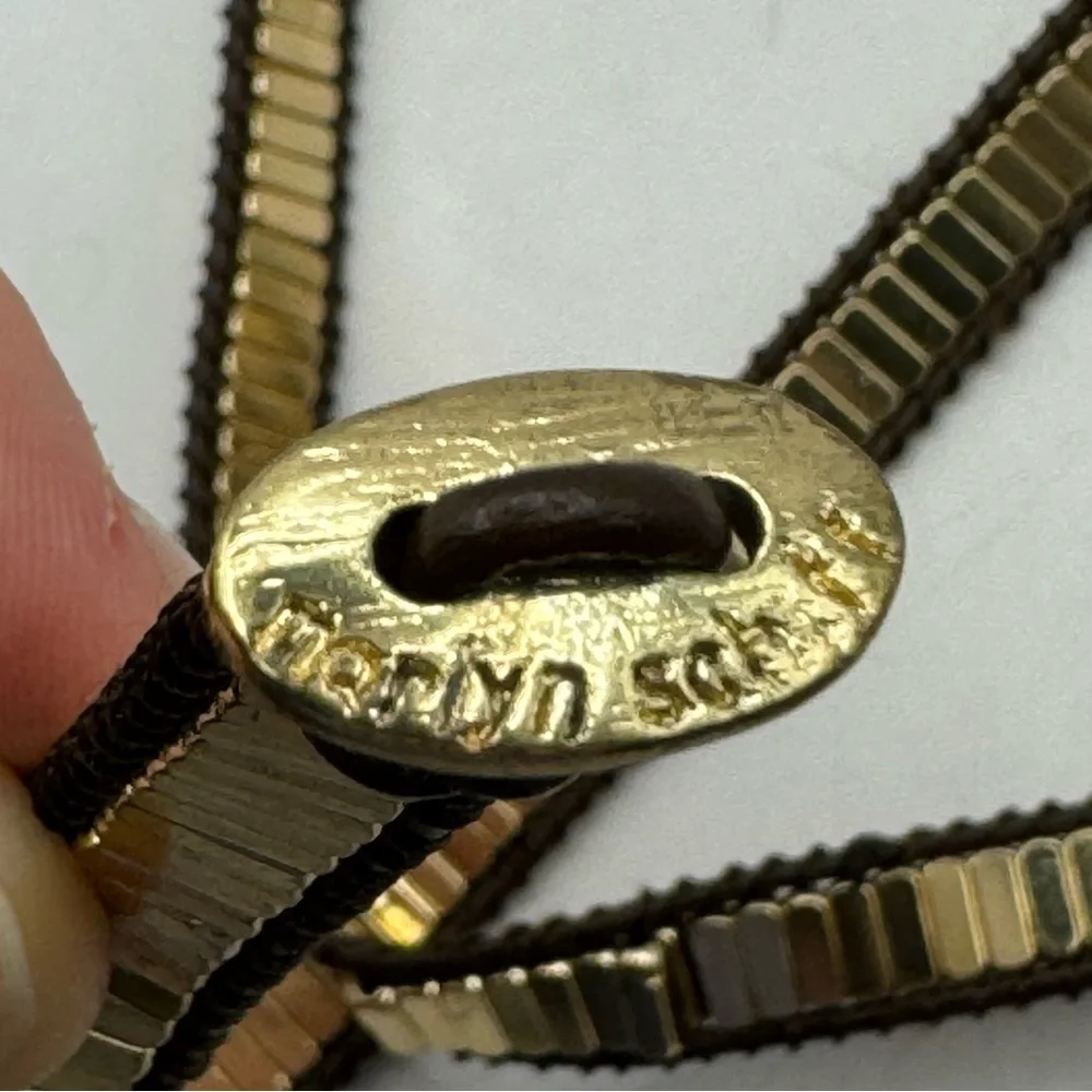 Marlyn Schiff gold tone bar bead brown leather wrap bracelet